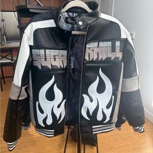 Sugarhill Black and White Flame Bomber Jacket